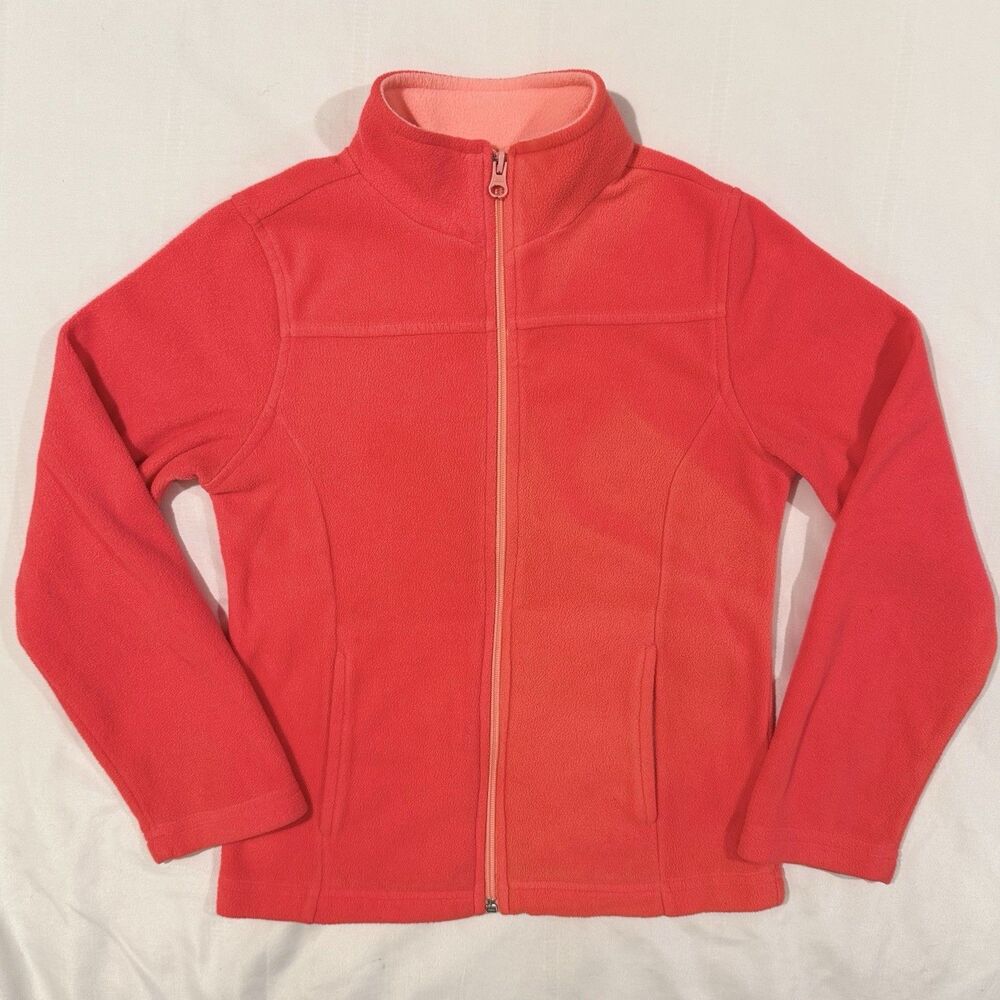 Faded Glory Coral Orange Fleece Full Zip Girls Jacket Size M (7/8)